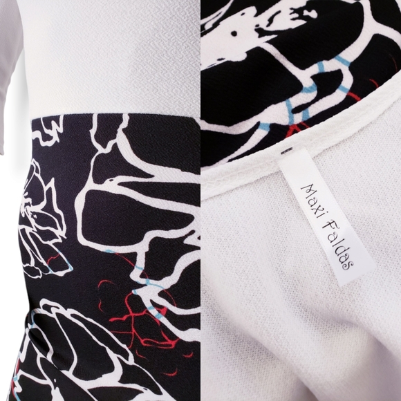 Black & White Floral Paneled Dress by Maxi Faldas - Picture 8 of 9